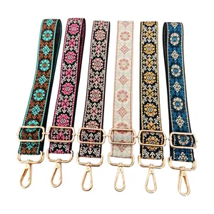 Adjustable 3.8cm colorful jacquard wide shoulder straps with ethnic embroidery patterns