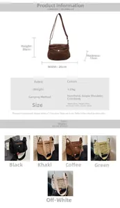 Detailed size specifications and color options for the quilted nylon crossbody handbag