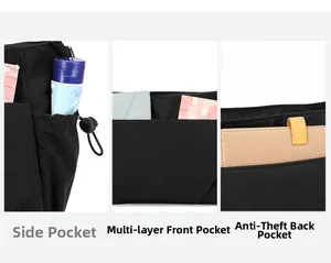 Detail view showing side drawstring pockets and multi-layer storage on the nylon bag