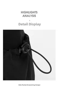 Detailed view of durable black nylon side pocket featuring a functional drawstring and toggle