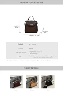 Detailed size specifications and material parameters for the retro matte PU handbag
