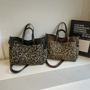 Sacs cabas chic à motif léopard en cuir noir et marron, grands sacs à main de vélotaf