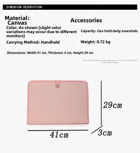 Detailed dimension guide showing 41x29x3cm size for pink canvas business document bag
