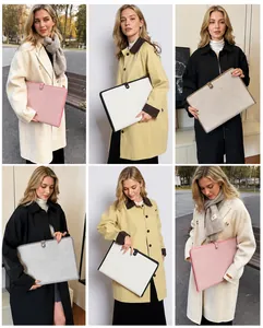 Collage of canvas laptop sleeves in various colors shown in lifestyle and urban settings
