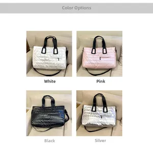 Borse shopper trapuntate in bianco, rosa, nero e argento con tracolla regolabile