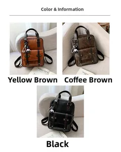 Three vintage PU leather backpacks in brown, coffee, and black with cute bear charms