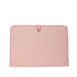 Pochette business minimaliste en toile rose avec bordure en cuir et bouton pression