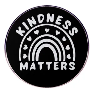 Kindness Matters Round Enamel Pin Rainbow Heart Design Positive Slogan Alloy Badge Brooch For Backpack Clothing Decor
