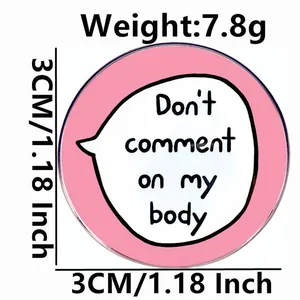 Funny pink enamel pin badge with social quote design and 3cm diameter product specs