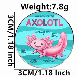 Detail showing 3cm axolotl anatomy pin dimensions and 7.8g weight specifications