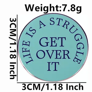 Inspirational enamel struggle pin badge with 3cm diameter and 7.8g weight specifications