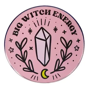 Épingle en Émail Big Witch Energy Broche Ronde en Alliage Avec Motif Cristal Lune Étoile Badge de Mode Pour Vêtements