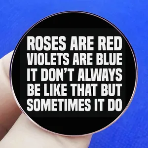 Classic round badge with 'Roses are red' quote on a sleek black background design