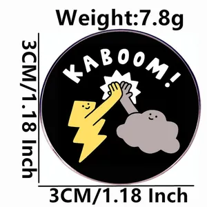 Kaboom cartoon lightning brooch, 3cm round enamel pin for backpacks and jackets