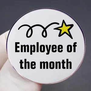 Polished Employee of the Month metal award pin with a gold star and black text