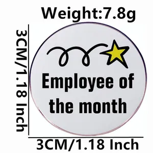Employee of the Month round metal badge pin with yellow star and 3cm diameter detail