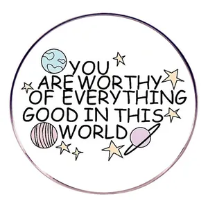 Broche Ronde en Alliage Avec Citation Inspirante Planètes Étoiles Dessinées à la Main Badge pour Sac à Dos Vêtements Accessoire