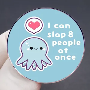 Funny blue octopus badge featuring I can slap 8 people at once humorous quote brooch