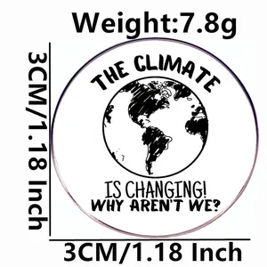 3cm Round Enamel Pin with Earth Illustration and Why Aren't We Changing Climate Slogan