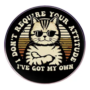 Épinglette en Émail Chat Lunettes de Soleil Drôle Citation Humour Rétro Sunset Broche en Alliage Badge pour Femmes Hommes
