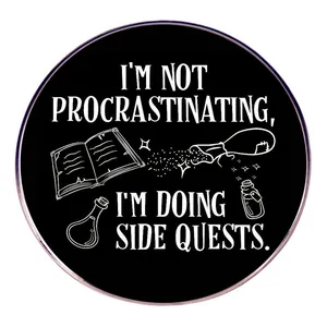 Funny I'm Not Procrastinating I'm Doing Side Quests Enamel Pin RPG Gamer Round Alloy Brooch Badge For Clothes Bags Hat Jewelry Gift