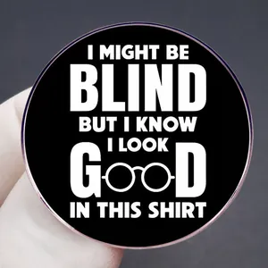 Funny 'I look good in this shirt' black enamel brooch with creative glasses lettering
