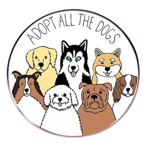 Cartoon Hund Emaille Anstecknadel Adopt All The Dogs Legierung Abzeichen Runde Brosche Für Taschen Kleidung Jacken Goldener Retriever Corgi Schmuck Geschenk