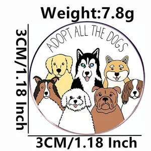 Emaille-Anstecknadel mit Cartoon-Hunden und Adopt All The Dogs Slogan 3cm runde Metallbrosche