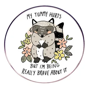 Broche en Alliage Émaillé Raton Laveur de Dessin Animé My Tummy Hurts But I'm Being Really Brave About It Slogan Drôle Badge