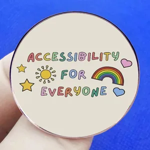 Accessibility For Everyone enamel badge with colorful rainbow and stars on blue background
