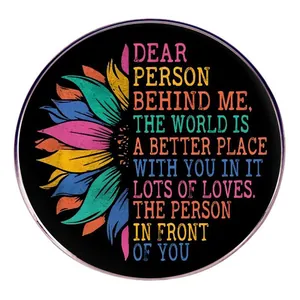 Vintage Round Alloy Enamel Pin Brooch Sunflower Inspirational Quote Badge For Women Men Backpack Clothes Decorative Jewelry Gift
