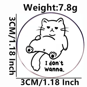 Spilla smaltata con gatto pigro e testo I don't wanna, diametro 3cm per accessori