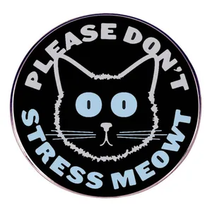 Please Don't Stress Meowt Cartoon Black Cat Brooch Round Enamel Pin Funny Animal Badge Alloy Jewelry Accessories For Clothing