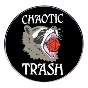 Funny Chaotic Trash Raccoon Enamel Pin Biting Red D20 Dice Alloy Brooch Cartoon Animal Badge For Backpack Jacket Gift