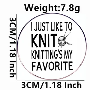 Knitting hobby enamel pin badge showing 3cm diameter and 7.8g weight on white background