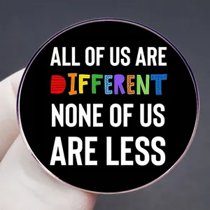 Round black enamel brooch pin with colorful Different typography and motivational quote