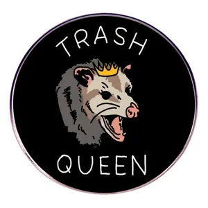 Funny Cartoon Opossum Trash Queen Enamel Pin Alloy Round Animal Brooch Badge For Clothing Bags Jackets Women Men Jewelry