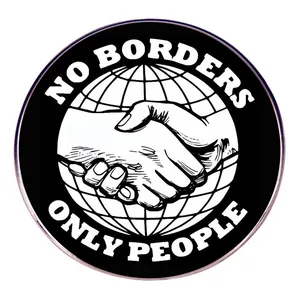 Round Enamel Brooch No Borders Only People Slogan Alloy Badge For Clothes Backpack Hat Minimalist Jewelry Gift Unisex