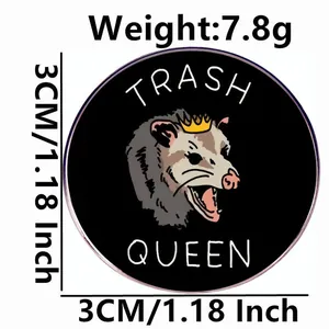 Cartoon Opossum Trash Queen enamel pin badge with crown made of durable metal alloy
