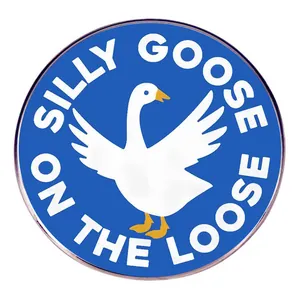 SILLY GOOSE ON THE LOOSE Round Alloy Enamel Brooch Pin Funny Cartoon White Goose Badge For Backpack Clothes Decor Gift