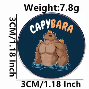 Funny strong muscle Capybara cartoon enamel pin with orange accessories, 3cm round badge