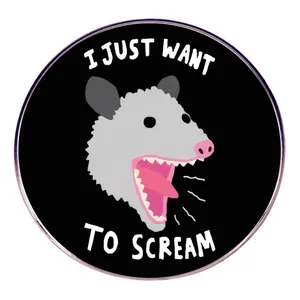 Humorous Screaming Opossum Enamel Pin I Just Want To Scream Alloy Circular Badge Brooch For Backpack Jacket Clothing Decor