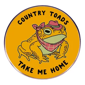 Cartoon Country Toad Take Me Home Round Enamel Pin Badge Alloy Cowboy Hat Frog Brooch For Bags Clothing Decoration Gift