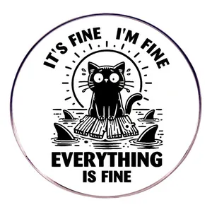 Broche en Alliage Ronde Humour Chat Noir pour Sac à Dos Vêtements Décorative Chat de Dessin Animé Aileron de Requin Badge