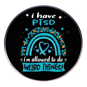 PTSD Awareness Enamel Pin I Have PTSD I'm Allowed To Do Weird Things Brooch Alloy Rainbow Leopard Heart Round Metal Badge