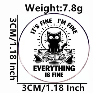 Insigne chat noir rigolo en émail avec slogan It's Fine I'm Fine diamètre 3cm pour vêtements