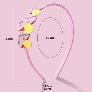Serre-tête rose pour enfants avec décor champignon et mesures de taille précises