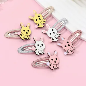 Cartoon Hasen Haarspangen Für Mädchen Handgefertigte Kunstleder Glitzer BB Clips Süße Tier Haarschmuck Für Den Alltag
