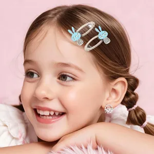 Kinder-Haarspangen-Set mit blauem Hasen-Design und glänzenden Strass-Ohrringen für Mädchen