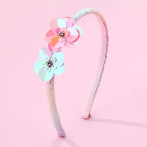 Kids Flower Headband Sweet Sequin Hairband With Rhinestone Glitter Iridescent Hair Accessories For Girls Little Princess Birthday Gift